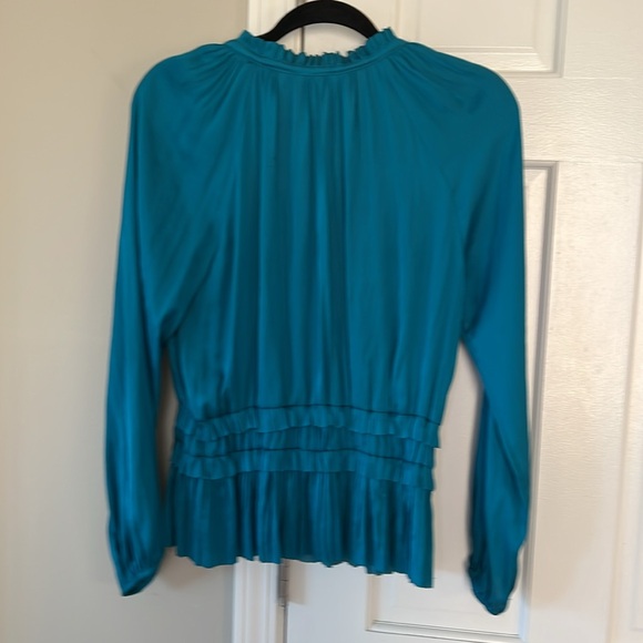 Current Air Anthropologie Satin Ruffle Pleated Cinch Waist Blouse Long Sleeve - Picture 6 of 7